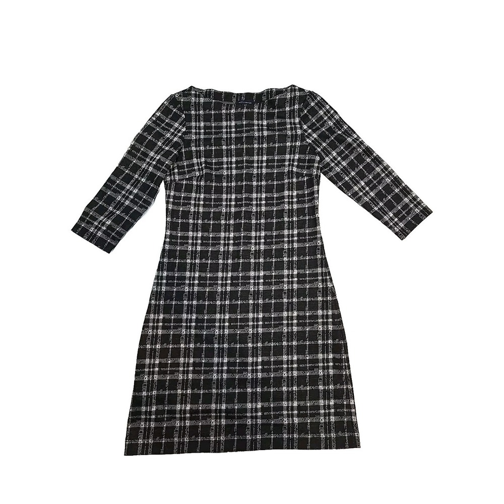 Tommy Hilfiger Dress Womens 4 Black White Plaid Long Sleeve‎ Sheath Mini